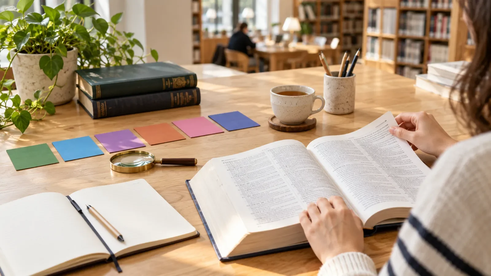 Bibliothèque lumineuse et carnet ouvert évoquant les questions du quotidien